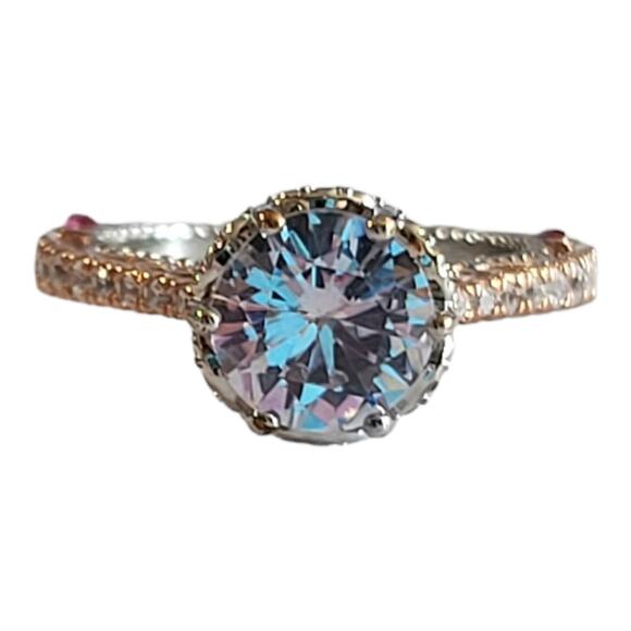 Rose Gold Red White Round Cubic Zirconia Embellished Solitaire Size 5 6 7 - Picture 13 of 13